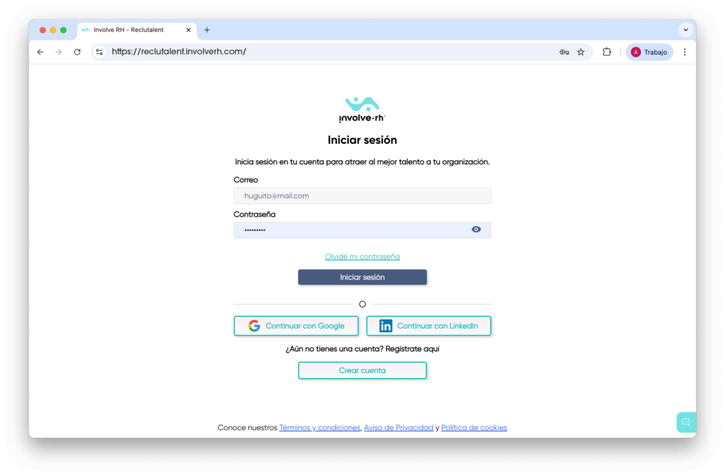 Vista del sistema de reclutamiento con gestión de candidatos